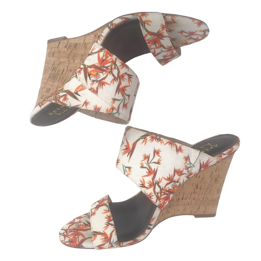 Nicole Miller Artelier Waylon Womens Cork Wedge Mule Floral Bird of Paradise 6.5